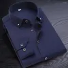 Camicie casual da uomo Camicia abbottonata a maniche lunghe in cotone Abito formale da lavoro Tinta unita Blu Bianco Top Coreano Slim Fit