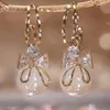 Charm Zircon Bow Knot Round Pearl Pendant Gold Color C Shape Earrings for Women Elegant Delicate Sweet Girls Party Jewelry 231208