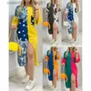 Urban Sexy Dresses Spring/Summer Plus Size Long Sle Women's 2023 New Printed Pocket Cardigan Fashion Collar Panel Front Breast Dress L231208