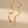 Choker CCGOOD PAPPERCLIP Oval Chain 18 K Plated Gold Color Ball Pendant Necklace For Women Statement Halsband Metallsmycken