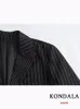 Women's Suits Blazers KONDALA Casual Office Lady Blazer Women Striped V Neck Pockets Long Sleeve Single Breasted Long Jacket Fashion Autumn Coats 231208