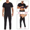 Männer Sauna Anzug Abnehmen Kurzarm Sweat Top Mid Taille Leggings Schnelle Schwitzen Trainingsanzug Body Shaper Thermo Sportwear