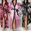 Mulheres sleepwear plus size 5xl sexy amor impressão flor longo robe camisola quimono roupão vestido elegante mulheres cetim casa vestir