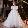 Girl Dresses Floor-length Tail Princess Gown Teenage Girls Evening Formal Party Dress White Ceremony Communion Flower Tutu Long