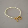 Seed Beads Pearls Bracelets & Necklace Sets Gold Heart Clasp LL