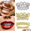 Grillz Diş ızgaraları 18K Gerçek Altın Elmas İçi Boş Dişler Ağız Buzlu Dış Fang Diş Kapağı Vampir FL Punk Hip Hop Rapçi Takı Fo OTG0Q