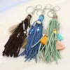 Nyckelringar Bohemiska smycken Keychain Velveteen Ribbon Tassel Shell Pendant Key Chain for Women Bag Decoration Handgjorda tillbehör Gåvor