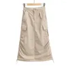 Skirts Korean Style Midi For Women Vintage Cargo Womens 2023 Summer Long Skirt Black Y2k Streetwear With Pockets