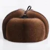 Bérets Chapeau de bombardier d'hiver pour homme en peluche casquette russe en cuir chaud Faux hommes casquettes décontractées chapeaux de bonnet âgés