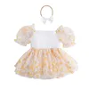 Girl Dresses Infant Summer Romper Casual Dress Print Puff Short Sleeve Mesh Skirt Hem Clothes Bodysuits With Headband