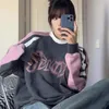 Sweats à capuche pour femmes Houzhou Y2K Vintage Sweat-shirt surdimensionné Femmes Streetwear Patchwork Esthétique Sweat à capuche Hippie Automne Harajuku Pull Kpop