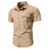 القمصان غير الرسمية للرجال 2023 قميص صيفي قابل للتنفس الحرير السلس جيب جيب قصير الأكمام نمط العمل المطبوع