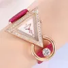 Armbanduhren Einzigartige Damen Quarzuhr mit Diamant-Dreieck-Zifferblatt Mode Pu-Lederarmband Luxus-Armbanduhren Relojes Para Mujer