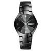 Wristwatches Relogios Masculino Tungsten Steel Black Watch For Men Clock Male Luminous Quartz Wristwatch Date Week Waterproof Student