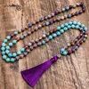 Pendant Necklaces 8mm Natural Turquoise Violet Imperal Jaspers Beaded Knotted 108 Japamala Necklace Meditation Yoga Tibetan Buddha Head Jewelry 231207