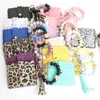 Silicone Bead Bracelet Solid Leather Card Bag Wristlet Keychain Silicone Beaded Bracelet Leather Tassel Wallet Bangle