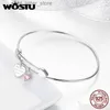 Chain WOSTU 2019 Classic Real 925 Sterling Silver Heart Pink Zircon Bracelets For Women Bangles Wedding Friendship Jewelry CQB124 YQ231208