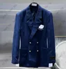 23SS дизайнерский мужской костюм Пиджаки Роскошный западный стиль Одежда для отдыха Пальто с буквенным принтом Женское пальто для сотрудничества Slim Fit с синей лентой в полоску