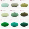 Berets Green color Wool Beret Japanese hat Retro Painter Hat Bud Hat Autum Winter Vintage Caps Keep Warm Cute Casual Hat Women Beret 231208