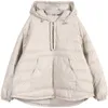 Womens Down Parkas Winter Coats Loose Half Zipper Retro Outerwear Casual Hooded Cottonpadded Jackets Clothing Coat Women 231208