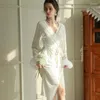Women's Sleepwear QSROCIOQ Pajamas Robe Fashion Velvet Cuff Feather Decor Bathrobe For Winter Sexy Nightgown Valentine