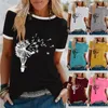 Women's T Shirts Workout Clothes Pullover Fashion O-Neck utskrift Top Blus Loose T-shirt Short Knit Shirt Women Womens Tops Tunics For