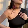 Romantische Gothic Big Rose Blume Schlüsselbein Kette Halskette für Frauen Damen Koreanische Mode Einstellbare Seil Choker Y2K Zubehör