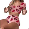 Pigiama da donna da donna 2023 Pigiama da donna Canotta da notte Pigiama Stampa Camicia da notte con volant arricciato Pantaloncini Lingerie Set Casa Clo Dhvrk