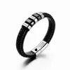 Charmarmband Anpassad namn Textarmband för män gåva svart läder armband personaliserade id rostfritt stål pärlor med magnetisk säkerhetslås 231207
