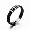 Braccialetti con ciondoli Braccialetti con testo con nome personalizzato per uomo Regalo Bracciale in pelle nera ID personalizzato Perline in acciaio inossidabile con chiusura di sicurezza magnetica 231207