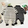 Rompers Autumn Baby Clothes Korean Stripe Jumpsuits For Girl Boys Cute Bear Born Romper Spädbarn Bodysuits Loose Toddler Clothing 231207