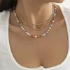 Hänghalsband Fashion Multilevel Boho Colored Bead Faux Pearl Gold Color Crystal Chain Necklace For Women Vintage Geometry Punk Choker