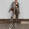 Women's Two Piece Pants Office Elegant Leopard Print Outfits Fashion Lapel Button Coat And Pocket Long Suit Women Sleeve Set