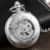 Pocket Watches Antique Full Silver Stainless Steel Pocket Watch Mechanical Men Steampunk Vintage Hand-wind Engraved Fob Pendant Clock Women 231207