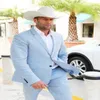 Men's Suits Sky Blue Linen Men Simple For Male Classic Suit Wedding Groom Casual Summer Jacket And Pants