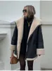 Women's Jackets Manteau de fourrure a manches longues pour femmes Revers en velours Noir Optique Chaud Moteur 231206