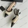 24ss Womens Slingbacks Dress Shoes Designer Tweed Sandals Slip On Patent Leather Sexy Pointed Toes Adjustable Ankle Buckle Slides Ladies Leisure Shoe For Party