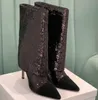 Projektant BootsWinter Handel zagraniczny Nowe spiczaste palce butowe cienkie obcasy Super obcasy cekiny One Step Walking Pokaż duże spodnie krótkie buty dla kobiet 43