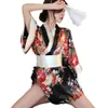 Ondergoed Sexy Gedrukt Kimono Uniform Japans Vest Lage Kraag Doorzichtige Verleidelijke Badjas Meisje Lingerie Cosplay