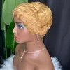 Wholesale Price Top Quality Brazilian Peruvian Indian 100% Vrigin Raw Remy Human Hair Brown Pixie Curly Short no Lace Wig