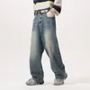 Mäns jeans 2023 Autumn Winter Retro Baggy Korean Fashion High Street Straight Casual Wide Leg Denim Trousers Male