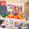 Cozinhas jogar comida crianças fingir brinquedo de cozinha conjunto com spray de luz simulação de água itens em miniatura jogo interação meninas brinquedos 231207