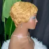 Wholesale Price Top Quality Brazilian Peruvian Indian 100% Vrigin Raw Remy Human Hair Brown Pixie Curly Short no Lace Wig