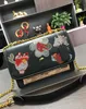 High-end Lychee Pattern Printed Chain Bag Flower Embroidery File Holder Small Square Bags