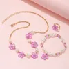 Pendentif Colliers 3pcsset fleur charme chaîne collier avec perles bracelet bague ensemble de bijoux pour filles fille fête cadeau d'anniversaire 231208
