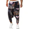 Calças masculinas 2023 pintura de tinta impressa solta algodão e linho impressão buquê de flores simples vestuário liso frontal atlético sweatpants