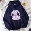 Women'S Hoodies Sweatshirts Womens Pastel Goth Bear Print Winter Warm Pocket Plovers Kawaii Style Hoodie Fashion Casual Unisex Swe Dhua2