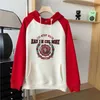 Kvinnors hoodies tröjor 2023 Autumn/Winter New Women's College Style Contrast Raglan ärmar med sammet huvtröja Autumn/vinterstil