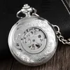 Zegarki kieszonkowe Vintage Srebrny steampunk Sun Flower Design Mechanical Pocket Watch Męski zegar ręka ręka wiatrowi męski zegarek z łańcuchem FOB 231208