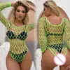 Vrouwen visnet bodysuits sexy mesh uitgehold doorzichtige jumpsuit kostuum erotische transparante string ondergoed partywear